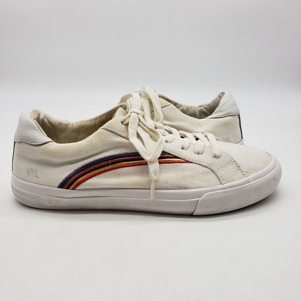 Madewell Shoes Womens Size 7.5 White Canvas Rainbow MWL Low Top Sneakers Casual
